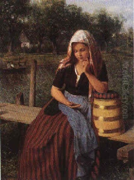 Madchen Am Bootssteg Oil Painting by Friedrich Eduard Meyerheim