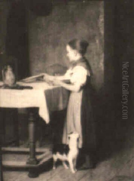 Setting The Table Oil Painting by Friedrich Eduard Meyerheim