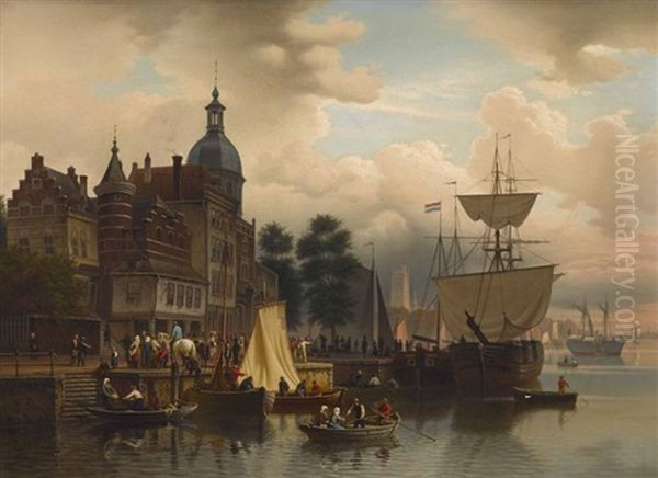 Am Quai In Dordrecht Oil Painting by Hermann Meyerheim