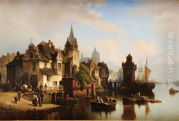 Ville Portuaire De Pomeranie Oil Painting by Hermann Meyerheim