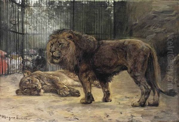 Watching The Lions Oil Painting by Paul Friedrich Meyerheim