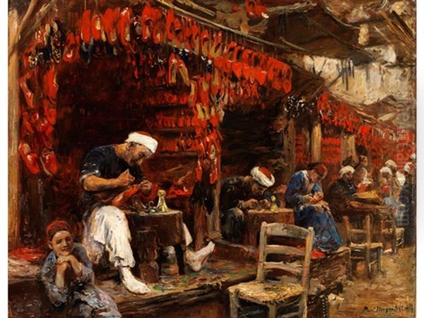 Im Orientalischen Schuhmacher-basar Oil Painting by Paul Friedrich Meyerheim