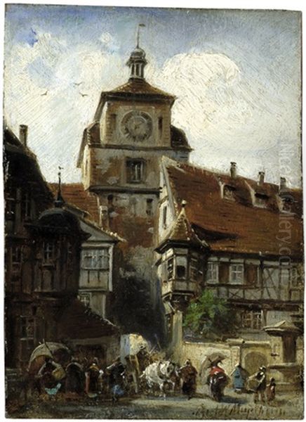 Der Weise Turm In Rothenburg Ob Der Tauber Oil Painting by Paul Friedrich Meyerheim