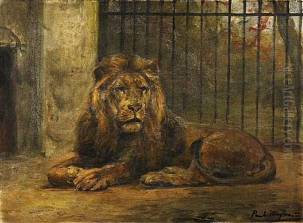 Lowe Im Berliner Zoo Oil Painting by Paul Friedrich Meyerheim