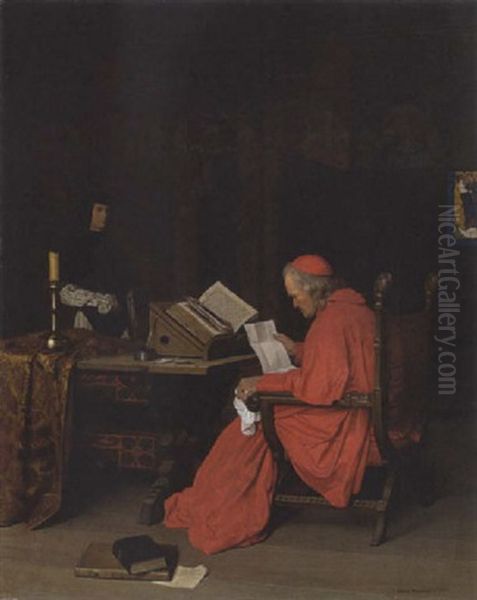 Kardinal Bei Der Lekture Eines Schriftstucks Oil Painting by Paul Friedrich Meyerheim