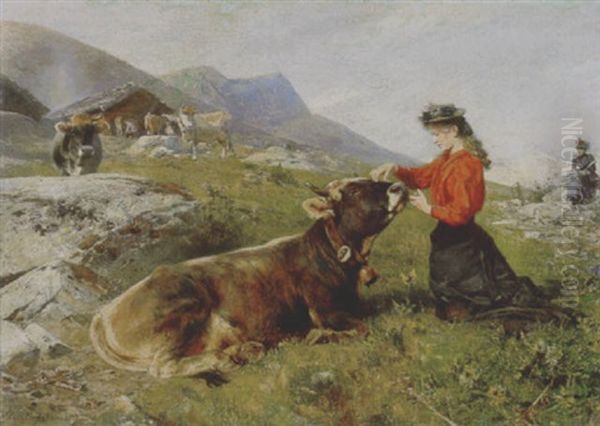 Sosta Al Pascolo Oil Painting by Paul Friedrich Meyerheim