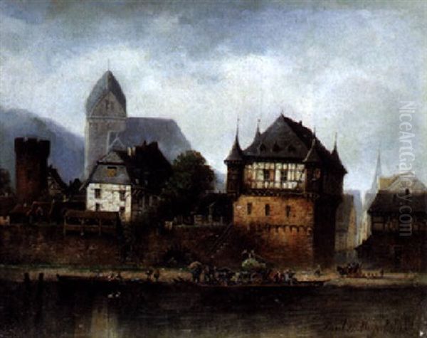 The River Front Oil Painting by Paul Friedrich Meyerheim