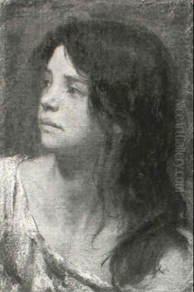 Portrait Of A Dark Haired Girl by Paul Friedrich Meyerheim