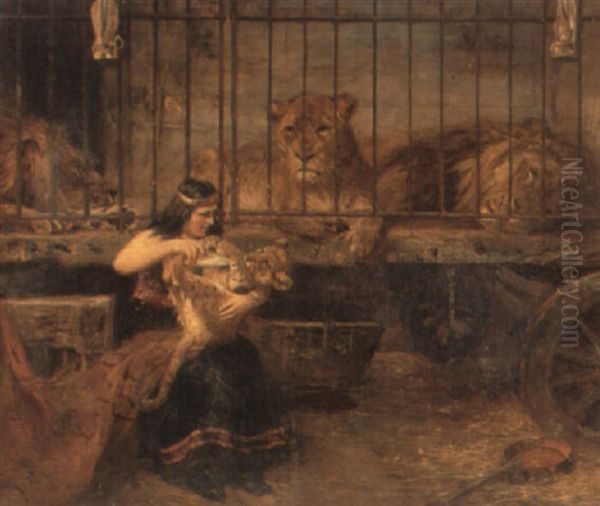 Feeding The Cub Oil Painting by Paul Friedrich Meyerheim