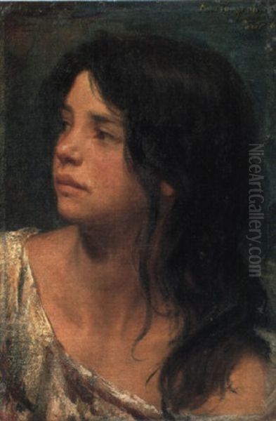 Portrait Of A Dark Haired Girl Oil Painting by Paul Friedrich Meyerheim