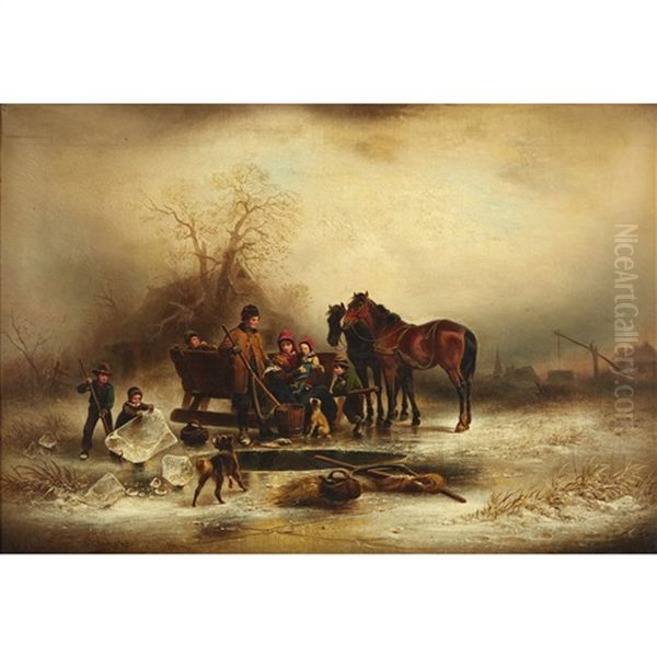 The Frozen Pond Oil Painting by Wilhelm Alexander Meyerheim