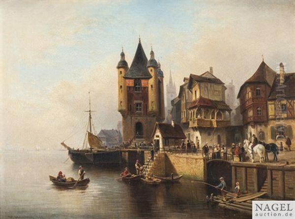 Am Hafen Einer Nordischen Altstadt Oil Painting by Wilhelm Alexander Meyerheim