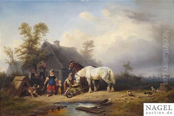 Rural Idyll Oil Painting by Wilhelm Alexander Meyerheim