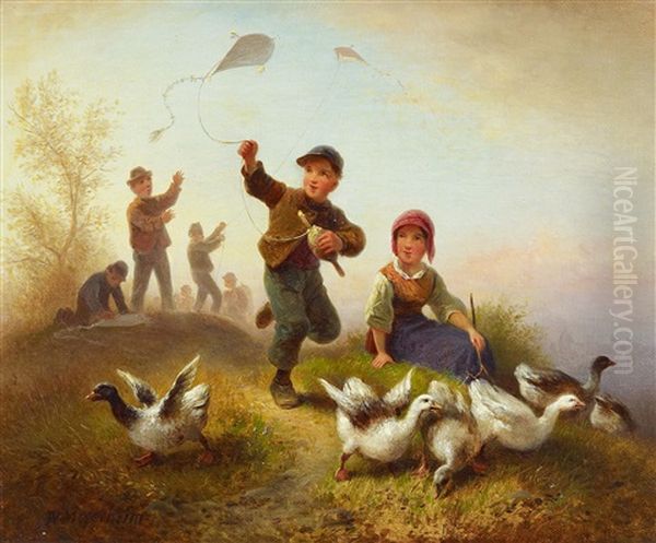 Kinder Mit Drachen Oil Painting by Wilhelm Alexander Meyerheim