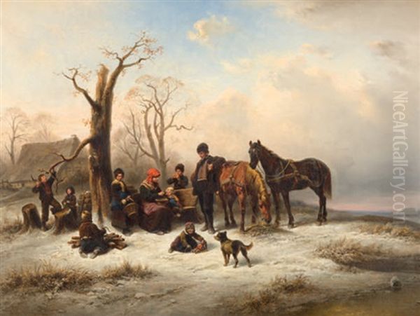 Winterlandschaft Mit Rastenden Zigeunern Oil Painting by Wilhelm Alexander Meyerheim