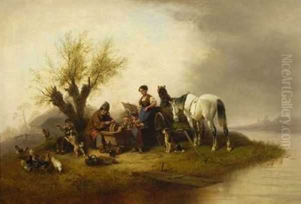 Bauernfamilie Am Ufer Eines Flusses Oil Painting by Wilhelm Alexander Meyerheim