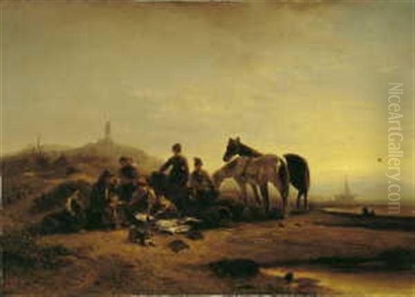 Fischer Am Strand Beim Entladen Und Sichten Des Fischfangs Oil Painting by Wilhelm Alexander Meyerheim