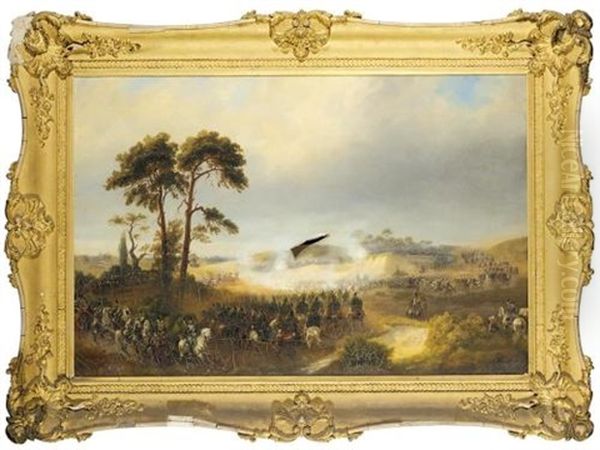 A Battle Scene With Cavalry Advancing (eine Schlachtenszene Mit Vorruckender Kavallerie) Oil Painting by Wilhelm Alexander Meyerheim