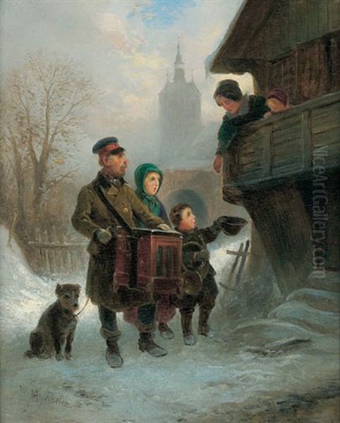 Der Leierkastenspieler Oil Painting by Wilhelm Alexander Meyerheim