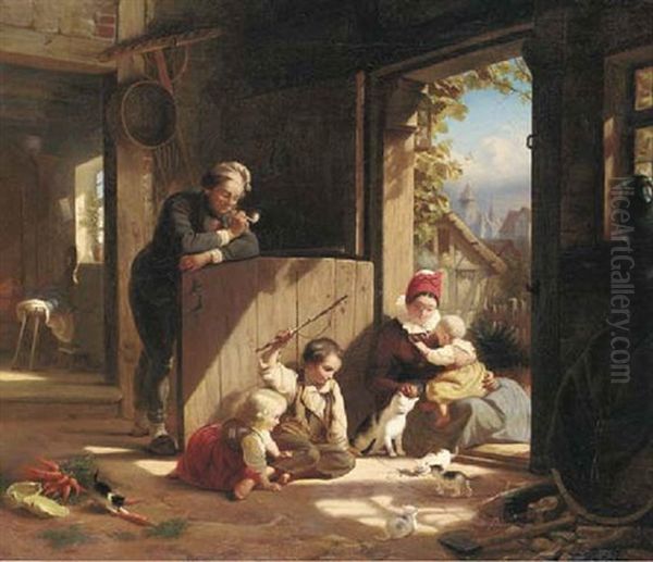 An Afternoon's Amusement Oil Painting by Wilhelm Alexander Meyerheim