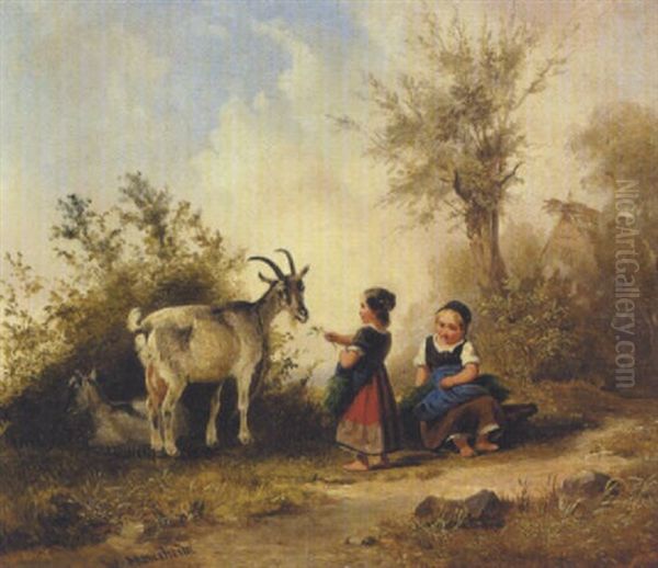 To Smapiger, Der Fodrer Geder Oil Painting by Wilhelm Alexander Meyerheim