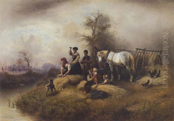 Eine Bauernfamilie Bei Der Kornernte Oil Painting by Wilhelm Alexander Meyerheim