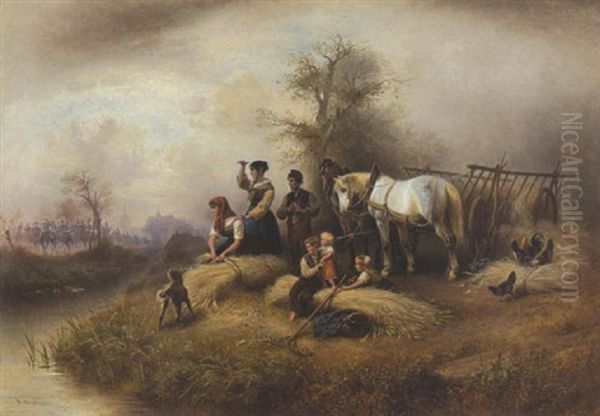 Eine Bauernfamilie Bei Der Kornernte Oil Painting by Wilhelm Alexander Meyerheim