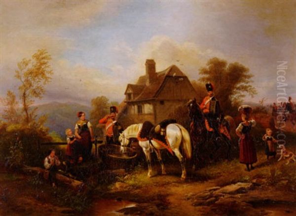 Kurassiere Im Dorf Oil Painting by Wilhelm Alexander Meyerheim