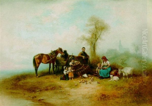 A Country Idyll Oil Painting by Wilhelm Alexander Meyerheim