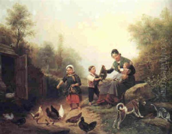 Auf Dem Bauernhof Oil Painting by Wilhelm Alexander Meyerheim