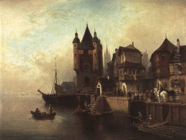 Blick Auf Eine Mittelalterliche Hafenkulisse Oil Painting by Wilhelm Alexander Meyerheim