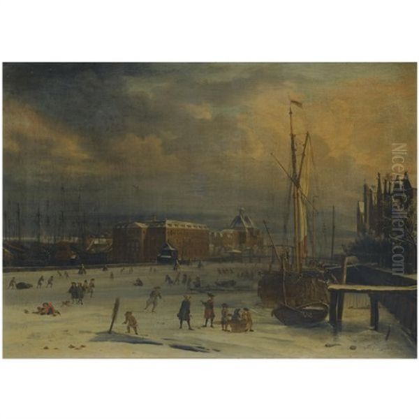 Amsterdam, A View Of The 's Lands Zeemagazijn In Winter Oil Painting by Albert Meyeringh