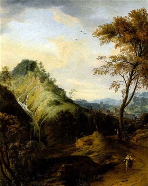 Suditalienische Gebirgslandschaft Mit Blick Auf Eine Stadt Und Figuren Oil Painting by Albert Meyeringh