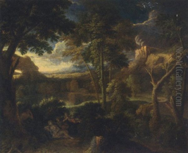 A Wooded Landscape With Classical Figures Oil Painting by Albert Meyeringh