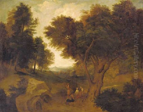 Figures Resting On A Country Path Oil Painting by Albert Meyeringh