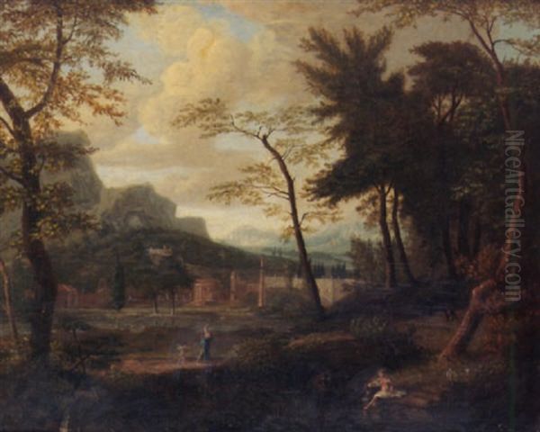 A Classical Landscape With Venus And Cupid Oil Painting by Albert Meyeringh