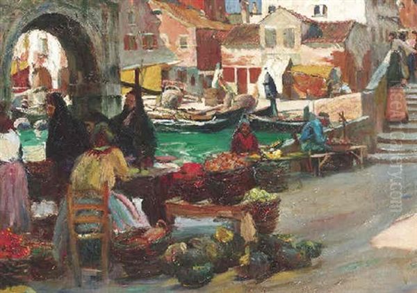 Gemusehandler Im Hafen Von Chioggia Oil Painting by Paul Meyer-Mainz