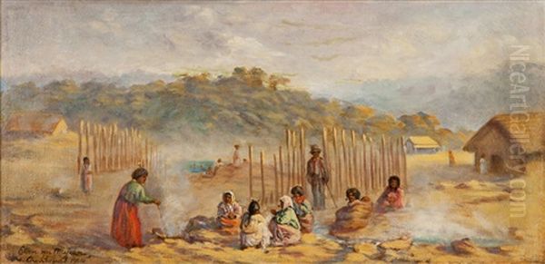 Early Maori Settlement Oil Painting by Ellen Von Meyern