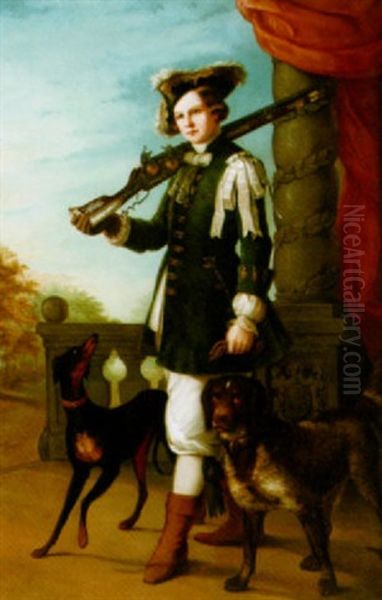 A Hunter With Her Dogs Oil Painting by Louise von Meyern-Hohenberg