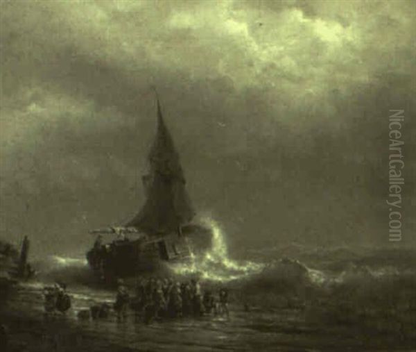 Unloading Before An Approaching Storm Oil Painting by Wilhelm Emil Meyer-Rodius