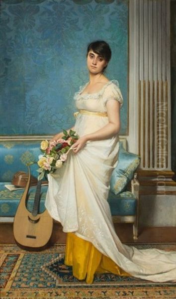 Portrait De Femme En Pied Tenant Une Couronne De Fleurs Oil Painting by Christian Meyer-Ross