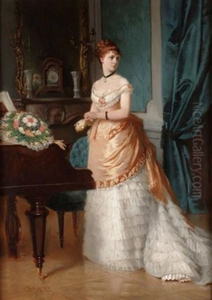 A Lady Beside A Piano Oil Painting by Christian Meyer-Ross