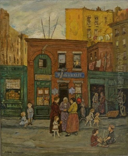 Shops In Harlem Oil Painting by Jerome Meyers