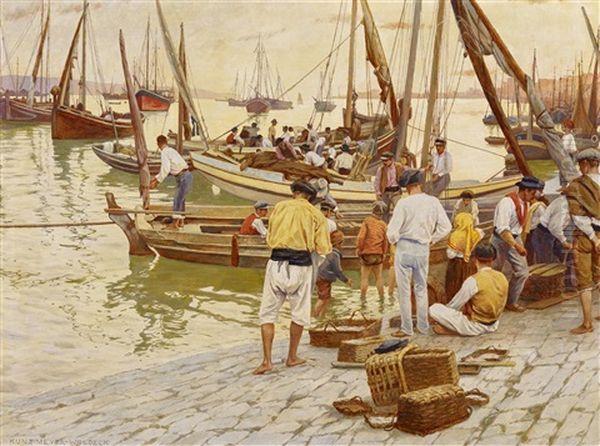 Fischer In Einem Portugiesischen Hafen by Kunz Meyer-Waldeck