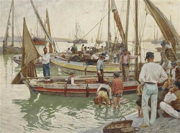 Portuguese Fishermen Oil Painting by Kunz Meyer-Waldeck