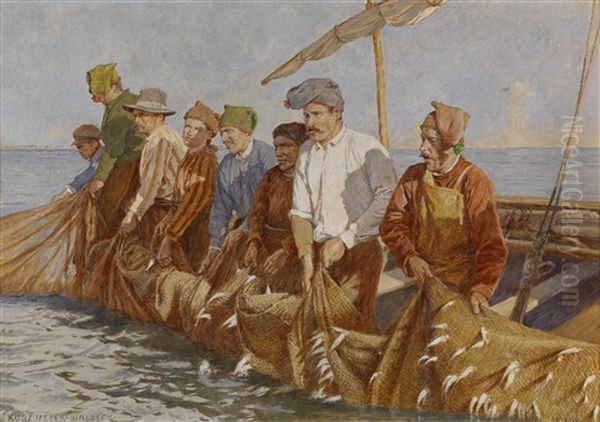 Fischer Beim Fang Einholen Oil Painting by Kunz Meyer-Waldeck