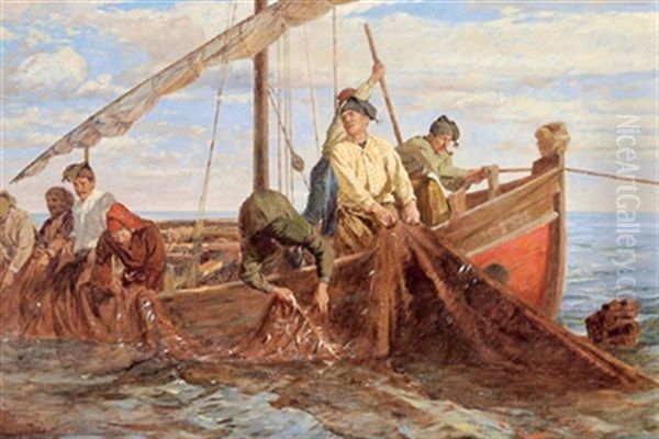 Fischer Holen Die Netze Ein Oil Painting by Kunz Meyer-Waldeck