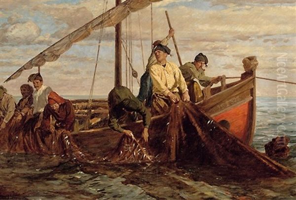 Bretonische Fischer Beim Einholen Der Netze Oil Painting by Kunz Meyer-Waldeck