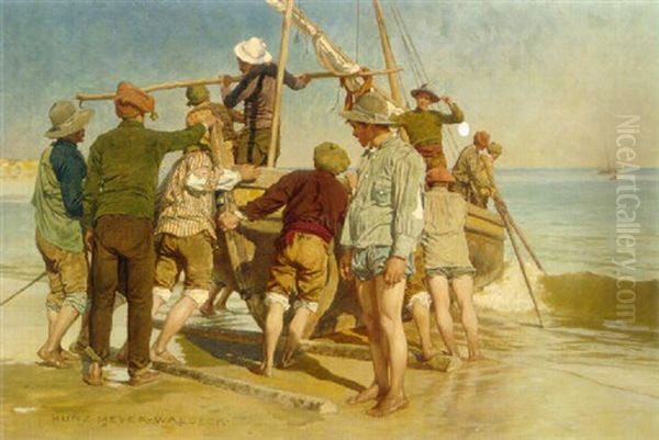 Launching The Fishing Boat Oil Painting by Kunz Meyer-Waldeck