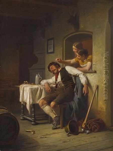 A Playful Banter Oil Painting by Ferdinand Meyer-Wismar